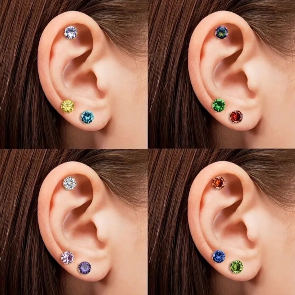 Multi-Color Crystal Ear Stud Set - Women Jewelry